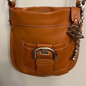 B Makowsky pebble leather crossbody bag, luggage brown EUC